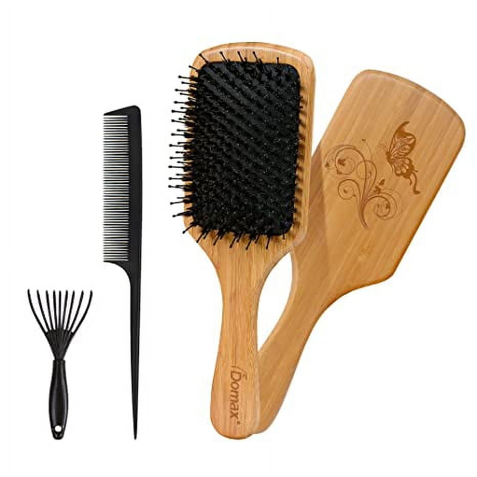Bamboo Hair Brush Set Natural Wooden Paddle Detangler Hair Brush for