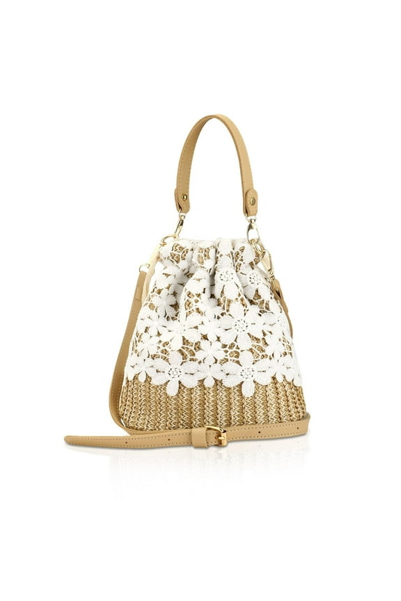 Bamboo Handbag, Beach Purse Bag Half Moon Bag, Straw Lace Woven Travel Sling Bag Shoulder Crossbody Bag for Women