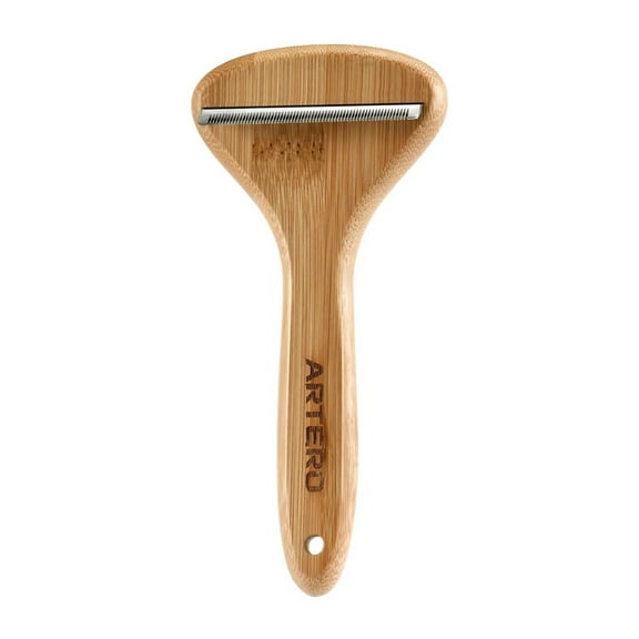 Bamboo Handle Dog Deshedding Tools No Damage Loose Hair and Undercoat Removal (45 Degree)