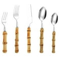 thumbnail image 1 of Bamboo Handle Kitchen Stainless Steel Silverware Tableware Flatware Cutlery Knives Forks Spoons Set, 1 of 8