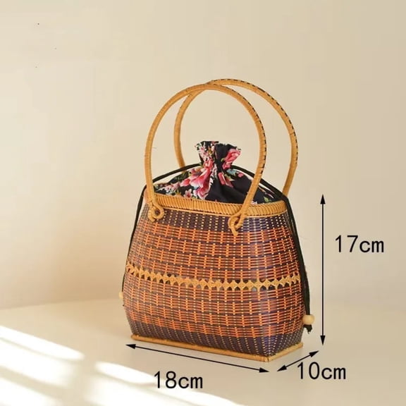 Bamboo Handmade Weaving Handbag Rattan Bag Vintage Style Tote Bamboo Basket Bag