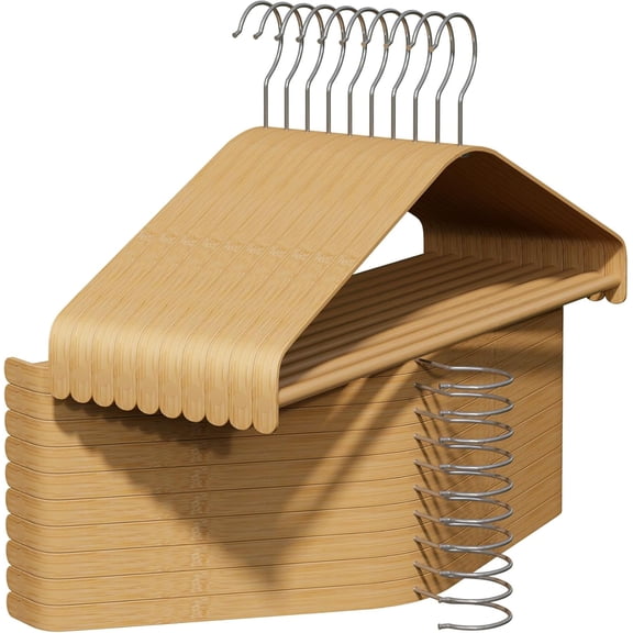 Bamboo Hangers 20 Pack - Durable & Slim Coat Hanger - Suit Hangers with 360-Degree Rotatable Hook, Suit Hangers for Clothes, Jacket, Shirt, Tank Top, Pant (Natural-1, 20)