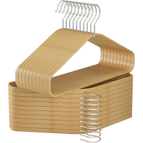 Bamboo Hangers - 30 Pack, Slim & Durable Suit Hangers with 360-Degree Rotatable Hook, for Clothes, Jacket, Shirt, Tank Top, Pant (Natural)