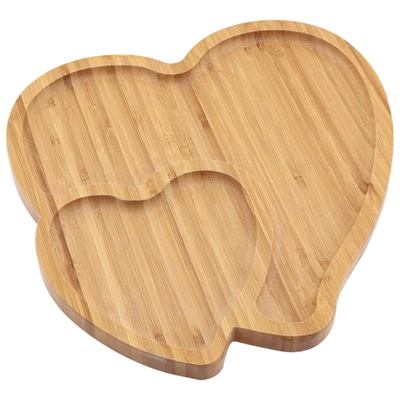 Bamboo Heart Shaped Serving Tray Double Layered Wooden Platter for Snacks Appetizers Cheese Fruit Display Board