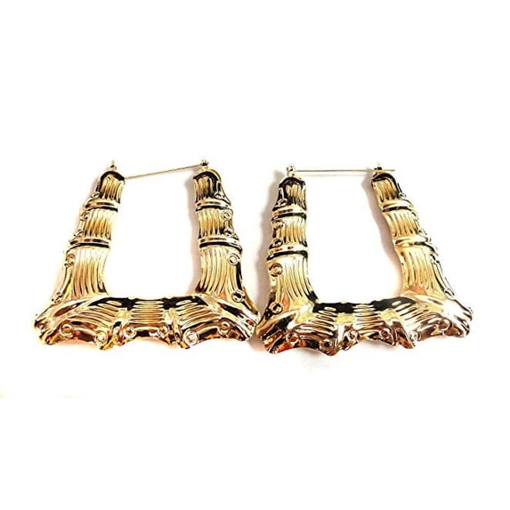 Bamboo Hoop Earrings 3 inch Old School Gold or Silver Tone Retro