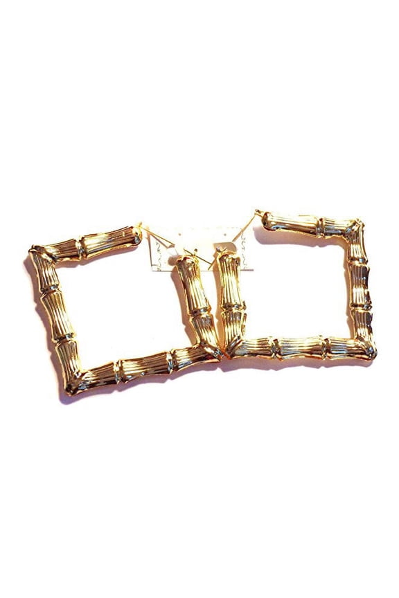 Bamboo Hoop Earrings Gold Tone Square Hoop Earrings 4 Inch Hoops