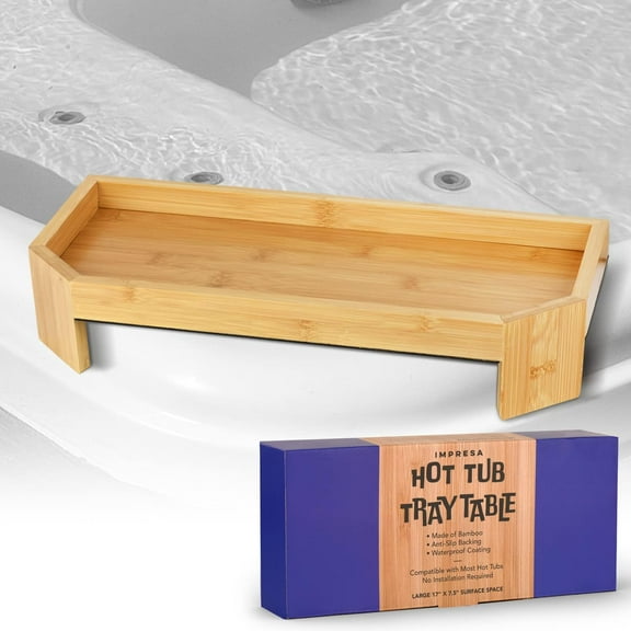 Bamboo Hot Tub Tray Table for Drinks - Waterproof Hot Tub Side Table - UV Coated Hot Tub Table Helps Prevent Cracking & Fading - 17" x 7.5"