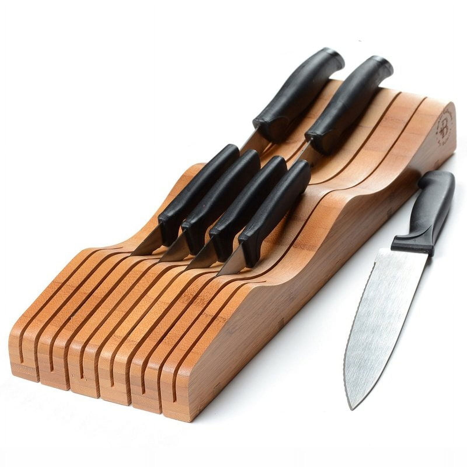 Natural Bamboo In-Drawer Knife Block Organizer for 16 Knives