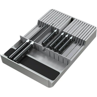 Bamboo In-Drawer Knife Block Set for 16 Knives(Not Included), Large Kitchen Detachable Washable Cutlery Slot Organizer Storage Holder for Sharpening Steel and Cutter