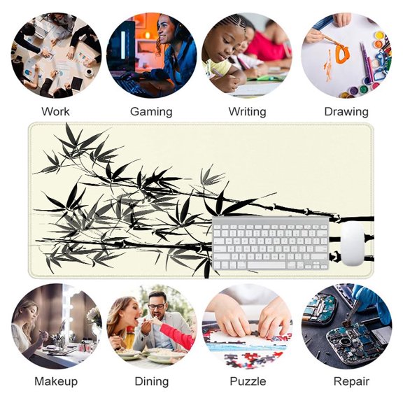Bamboo Ink Art Mouse Pad 31.5 x 11.82 Inches Rubber Desk Mat for Office Home Studio