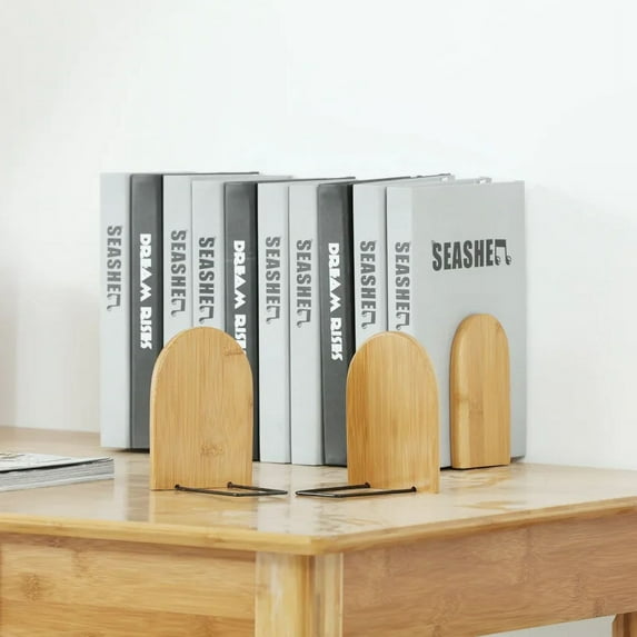 Bamboo+Iron Bookends Book Storage Holder Book File Bookends Holder Student Bookshelf Book Stand Books End Creative Bookcase (Size S)