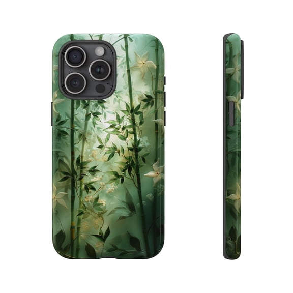 Bamboo Jade Green Stained Glass Artwork Phone Case Asian Pattern with iPhone 17 to 11 Pro Max