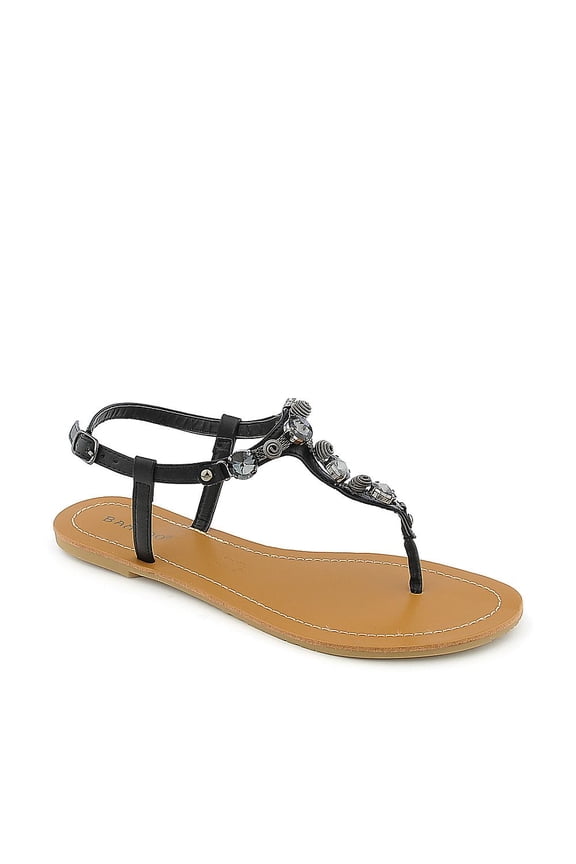 Jeweled & Coiled Spring Detail Leather Insole Adjustable Ankle Strap Faux Black Leather