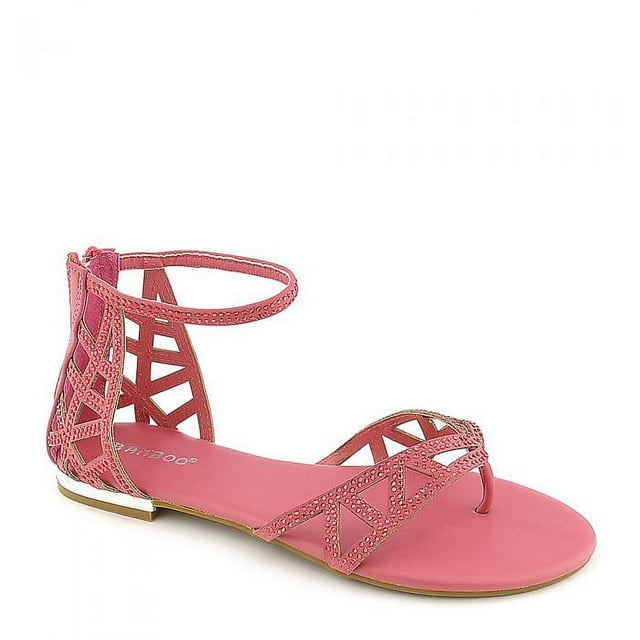Bamboo Jeweled Cut-out Thong Flat Shoe Sandals