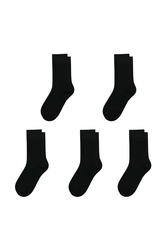 Bamboo Kids Sock 5 Pairs, Soft Breathable Moisture Wicking Ribbed Boot Crew Boys Girls Socks (Black, Medium)