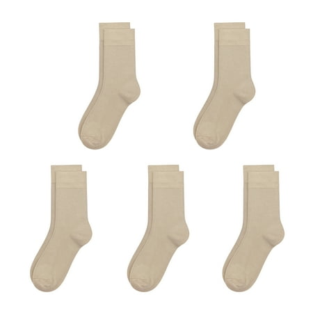 Bamboo Kids Sock 5 Pairs, Soft Breathable Moisture Wicking Ribbed Boot Crew Boys Girls Socks (Light Begie, Medium)