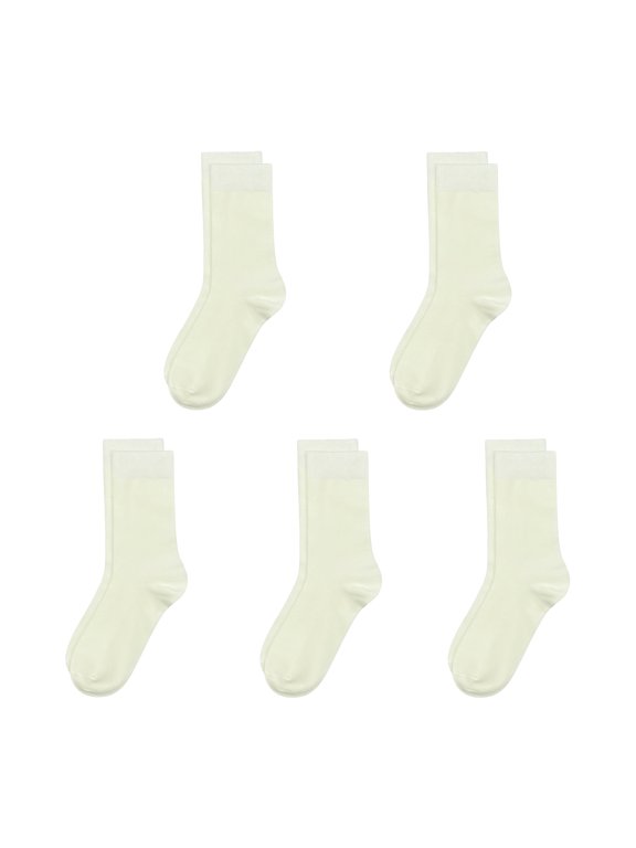 Bamboo Kids Sock 5 Pairs, Soft Breathable Moisture Wicking Ribbed Boot Crew Boys Girls Socks (Off White, Medium)