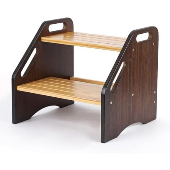 Bamboo Kids Step Stool with Handles, 15" Wide Non-Slip Steps, 350 lb Capacity, Portable 2-Step Wooden Footstool, Easy to Assemble & Clean, Ideal for Bathroom, Kitchen, Sink & Toilet