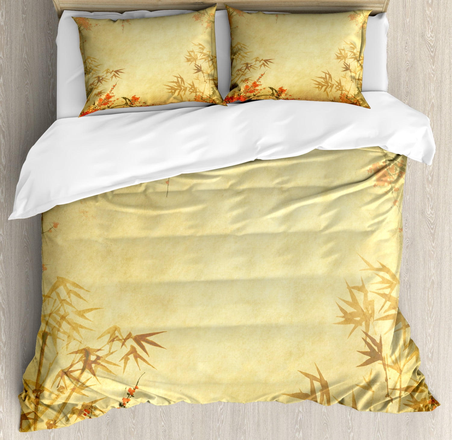 King Size Mustard and Vermillion Bamboo Duvet Cover Set