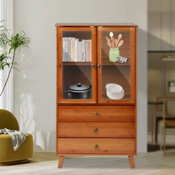 Bamboo Kitchen Buffet Hutch Storage Cupboard Cabinet Sideboard w/ Drawer 2-Door for Dining Room Bedroom
