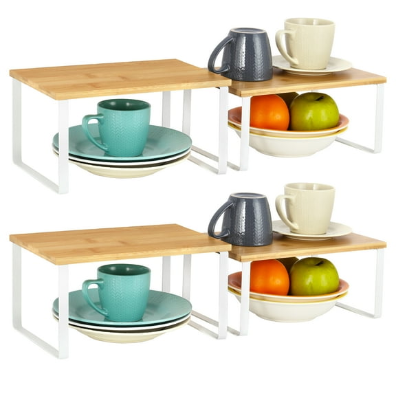 Bamboo Kitchen Cabinets & Counter Shelves, Stackable & Expandable, Set of 4