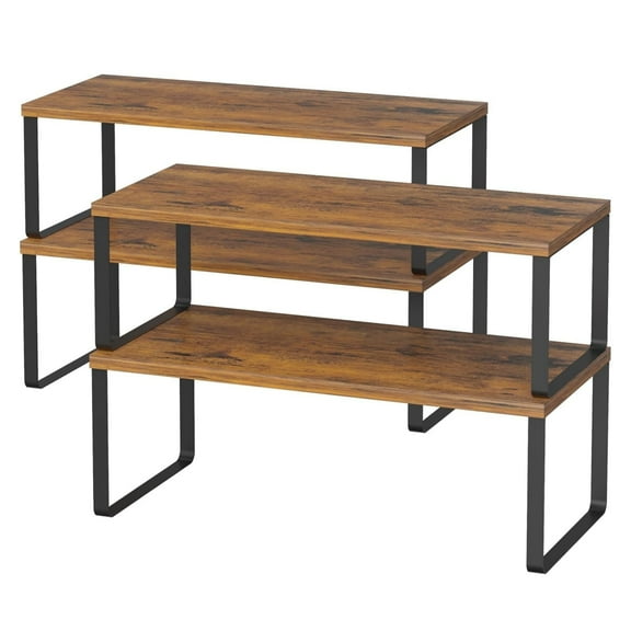 Bamboo Kitchen Cabinets & Counter Shelves, Stackable & Expandable, Set of 4