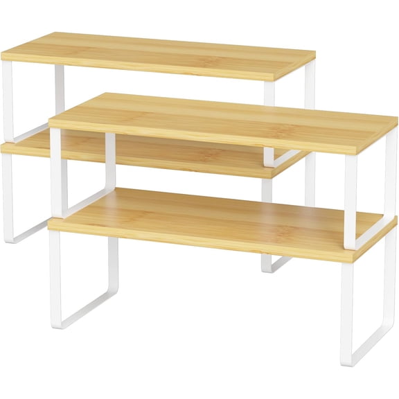 Bamboo Kitchen Cabinets & Counter Shelves, Stackable & Expandable, Set of 4