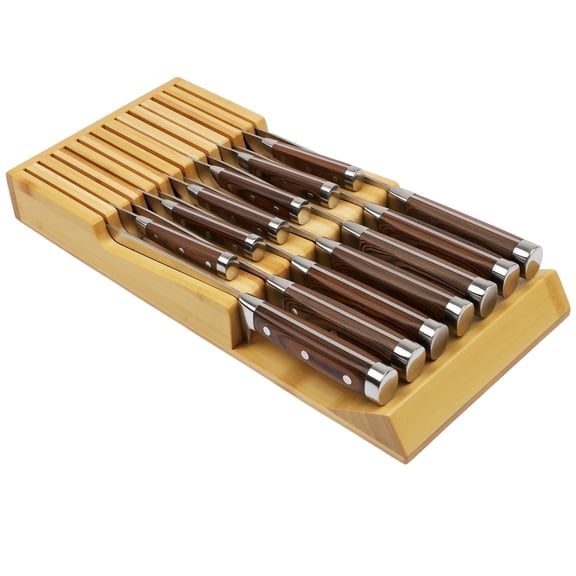 Bamboo Kitchen Drawer Knife Block, In drawer Knife Holder, Knife Drawer Organizer fit for 13 knives