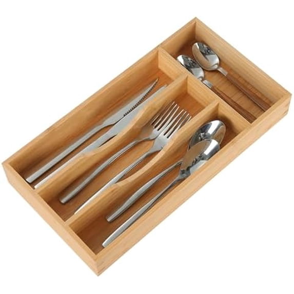Bamboo Kitchen Drawer Organizer, 7 Inch Silverware Utensil Holder for Small Drawer, Wood Silverware Organizer for Cutlery