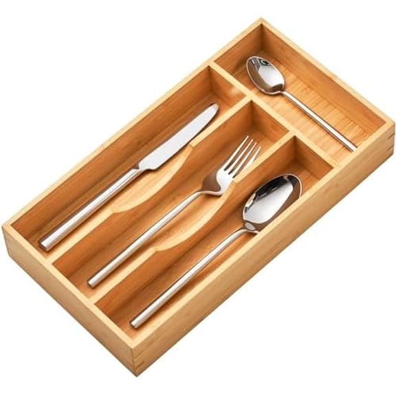 Bamboo Kitchen Drawer Organizer, 7 Inch Silverware Utensils Tray Holder for Small Drawer, Wood Caddy for Flatware Cutlery Knives