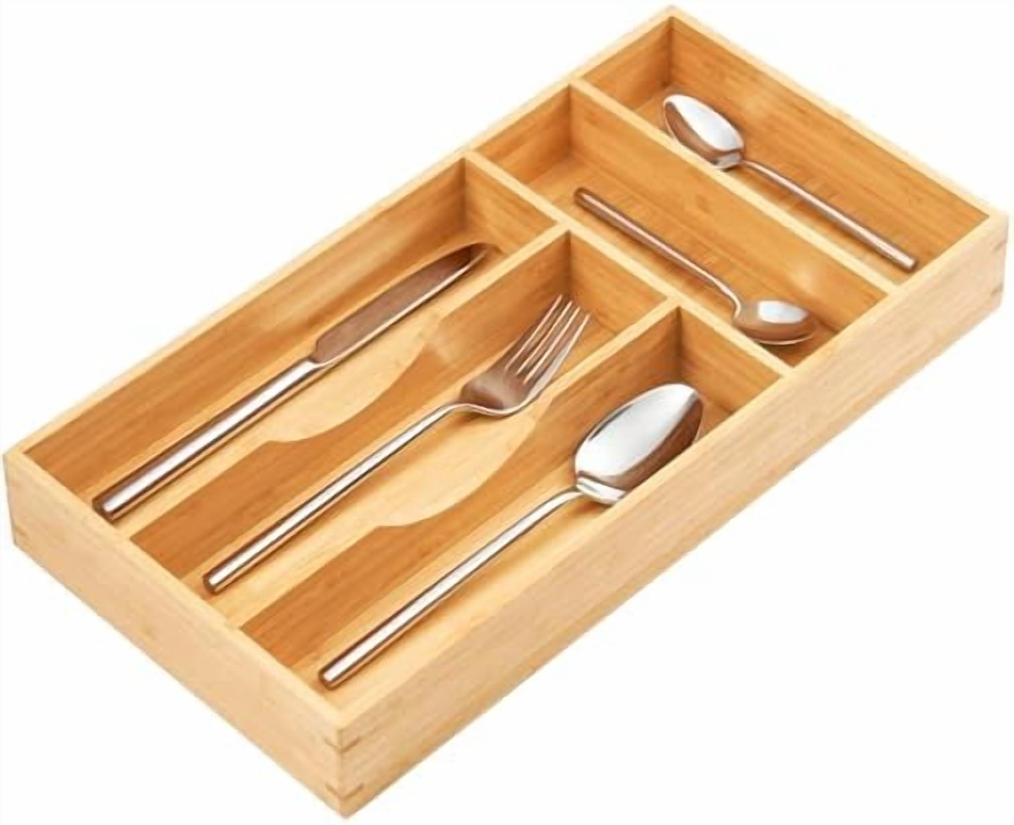 Bamboo Kitchen Drawer Organizer, 8 Inch Silverware Utensils Tray Holder for Small Drawer, Wood Caddy for Flatware Cutlery Knives