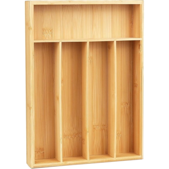 Bamboo Kitchen Drawer Organizer, 9.5 Inch Silverware Tray for Small Drawer, Utensil Organizer for Cutlery, Fork, Spoon Storage (5 Slots, Natural)