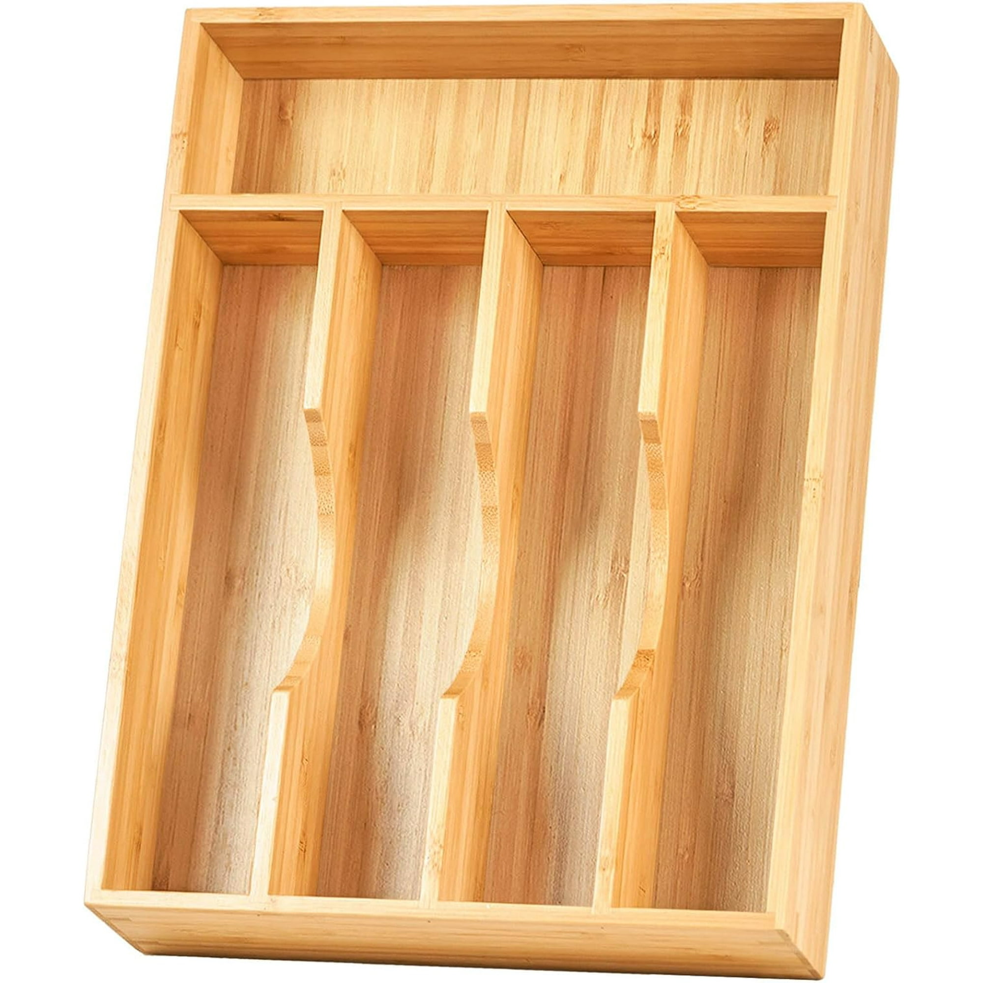Bamboo Kitchen Drawer Organizer, 9 Inch Silverware Utensils Tray Holder for Small Drawer, Wood Caddy for Flatware Cutlery Knives