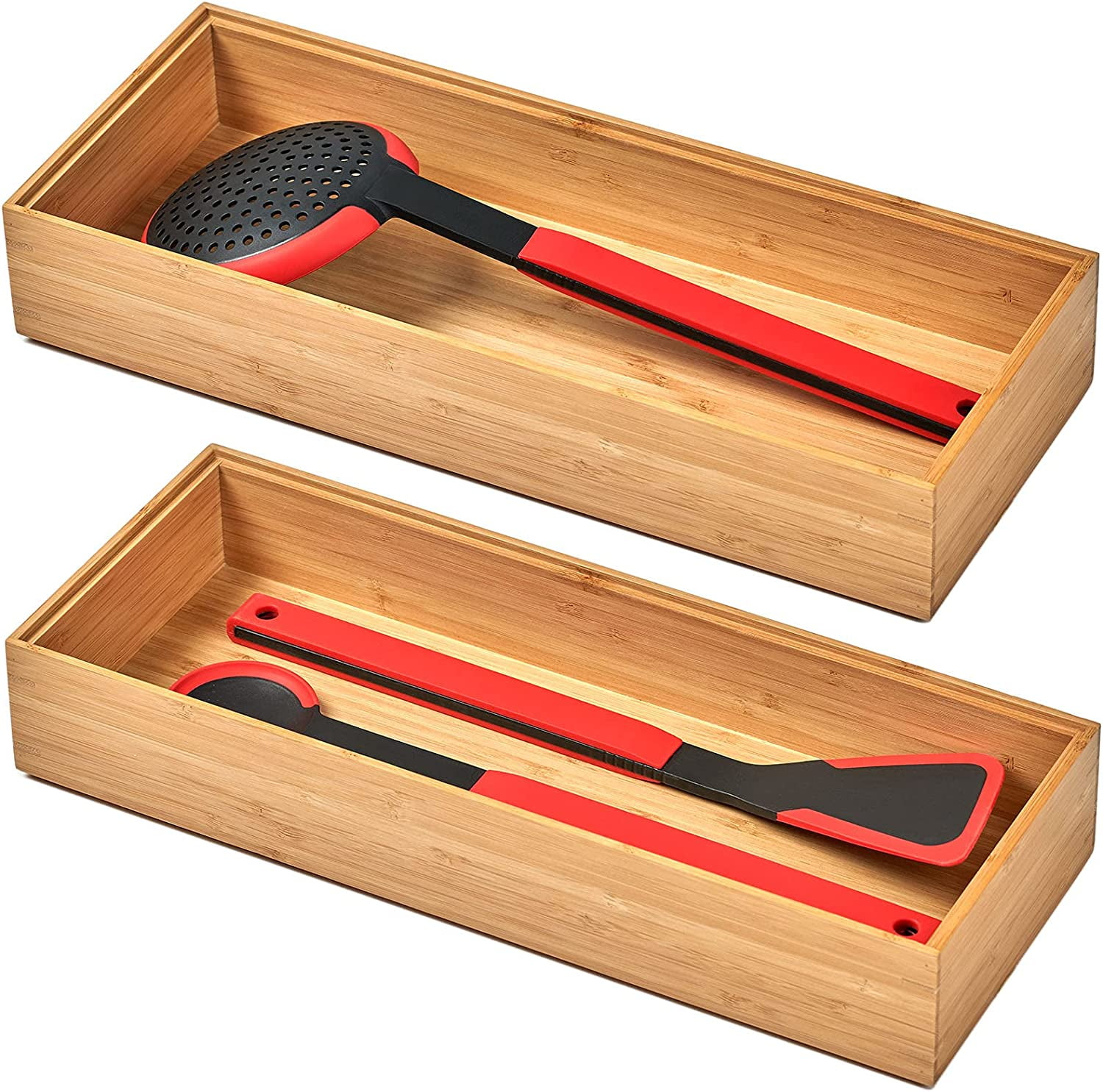 Bamboo Kitchen Drawer Organizer Boxes with Anti-Skid Silicone Feet ...