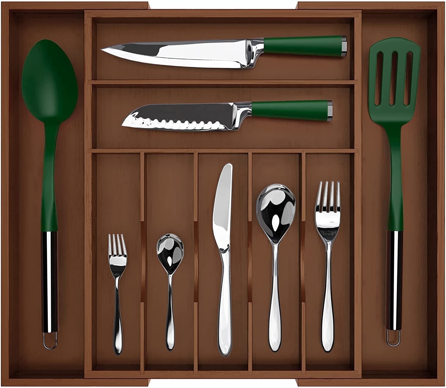 Royal Craft Wood Luxury Bamboo Kitchen Drawer Organizer - Silverware Organizer - Utensil Holder and Cutlery Tray with Grooved Drawer Dividers for Flatware and Kitchen Utensils (9 Slot, Brown)