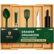 Royal Craft Wood Expandable Bamboo Kitchen Drawer Organizer   Silverware Drawer Organizer and Utensil Holder Tray with Grooved Dividers for Flatware, Cutlery & Kitchen Storage 5 Slot, Natural