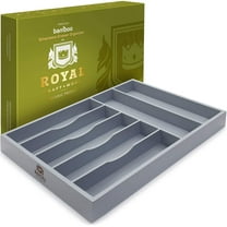 Bamboo Kitchen Drawer Organizer - Silverware Organizer/Utensil Holder and Cutlery Tray (Gray)