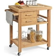 Bamboo Kitchen Island Cart Butcher Block Table on Wheels with Drawers