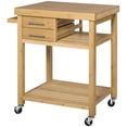 thumbnail image 1 of Bamboo Kitchen Island Cart on Wheels - Utility Trolley with 2 Drawers & Open Shelves, Bamboo Tone, 1 of 6