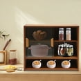 thumbnail image 1 of Bamboo Kitchen Pantry Sideboard with 2 Sliding Striped Glass Doors Cabinet, 1 of 22