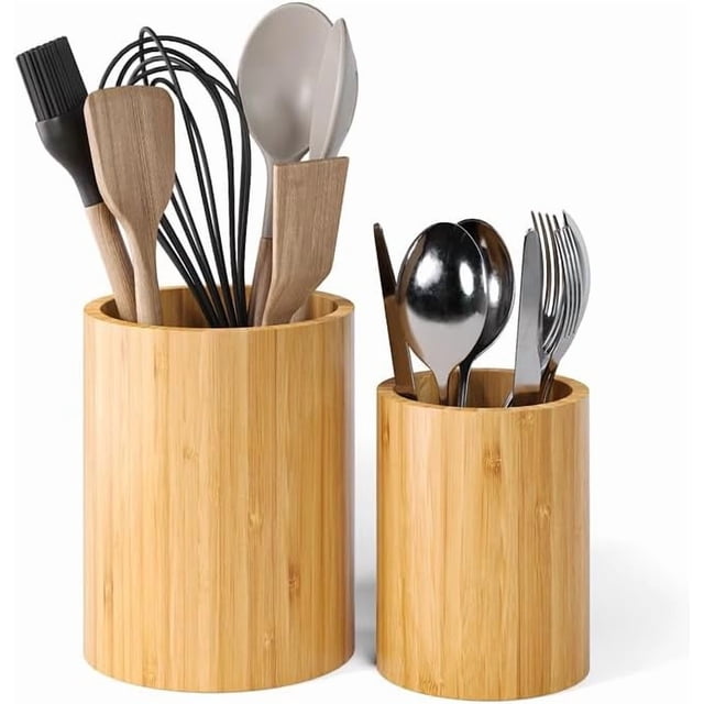 Bamboo Kitchen Utensil Holder for Countertop(Set of 2), 6.5" and 5.5 ...