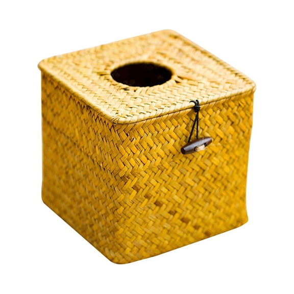 Bamboo Knitted Tissue Box Simple Storage Holder for Home Hotel Car Store Primary Colour