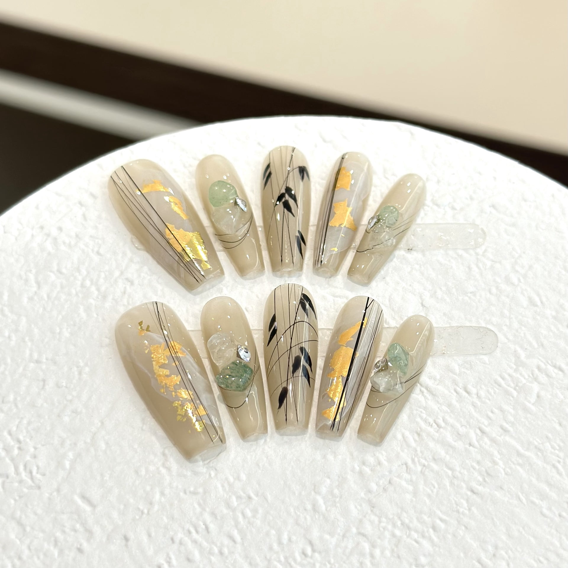 Bamboo Kongye Pure Handmade Wearing Nail Patch Hand Painted Chinese Style Bamboo Removable Phototherapy Nail Finished Nail Patch