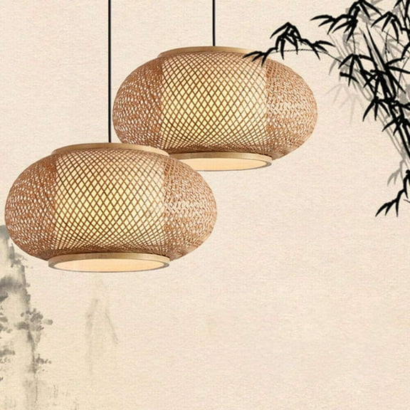 Bamboo Lantern Pendant Lamp, E26 / E27 Chandelier Hanging Light Ceiling Lighting Fixture for Living Room Bedroom Restaurant Cafe Teahouse Bar Dining Room Club (A(60cm))