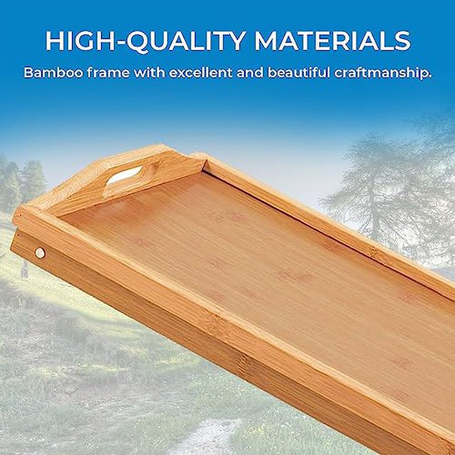 Bamboo Lap Tray Folding Legs Carrying Handles Holds Breakfast, Meals, Laptop Bed, Sofa
