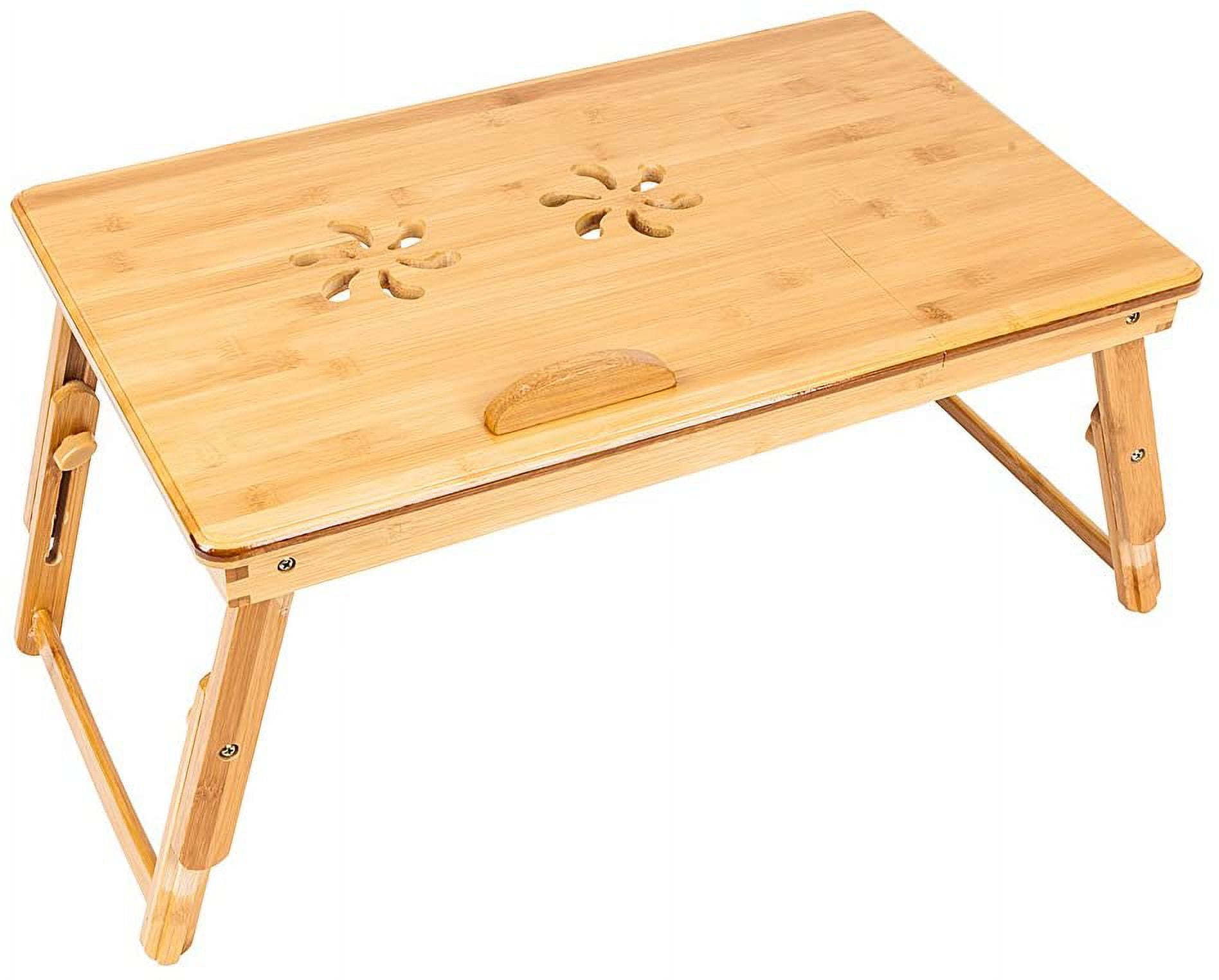 Bamboo Laptop Desk Bed Tray, Bamboo Folding Computer Desk with Small