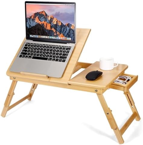 Bamboo Laptop Lap Desk, Folding Lap Tray Table with Adjustable Height ...
