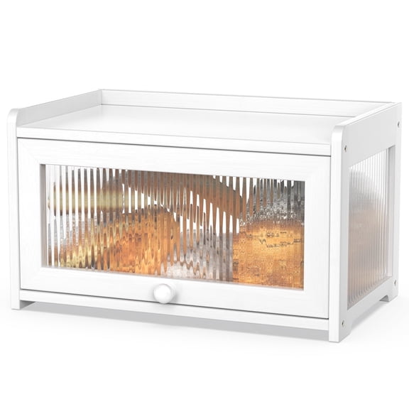 Bamboohomie White Bread Box, Clear Bread Box for Counter, 4-Side Bamboo Storage, Transparent 4 Sides, White