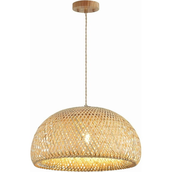 Bamboo Large Pendant Light Fixture 17.8 inch One-Light Adjustable Rustic Basket Handmade Woven Pendant Lighting for Kitchen Island Farmhouse Dining Room Living Room