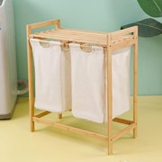 Bamboo Laundry Hamper Large Divided Double Laundry Basket with Removable Sliding Bags Pull Out Wooden Large Capacity Laundry Sorter Organizer Wooden Laundry Sorter for Home Use